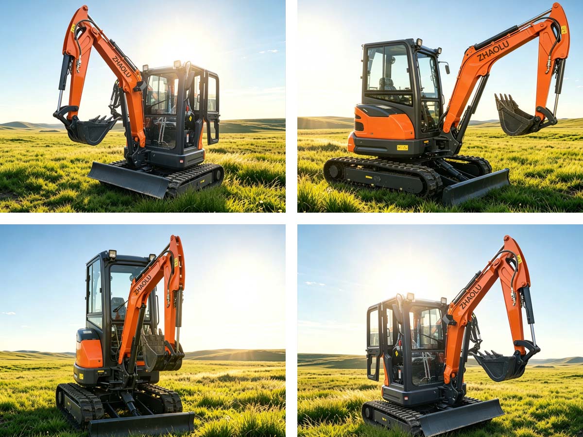 Zhaolu Model 30 enclosed cab mini excavator, one of the most practical types of excavators for agricultural and small civil engineering projects