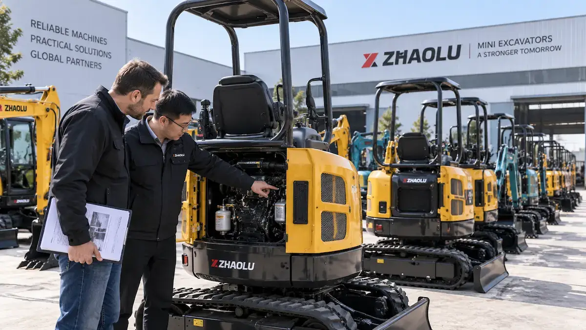 Dealer evaluating a mini excavator supplier in China