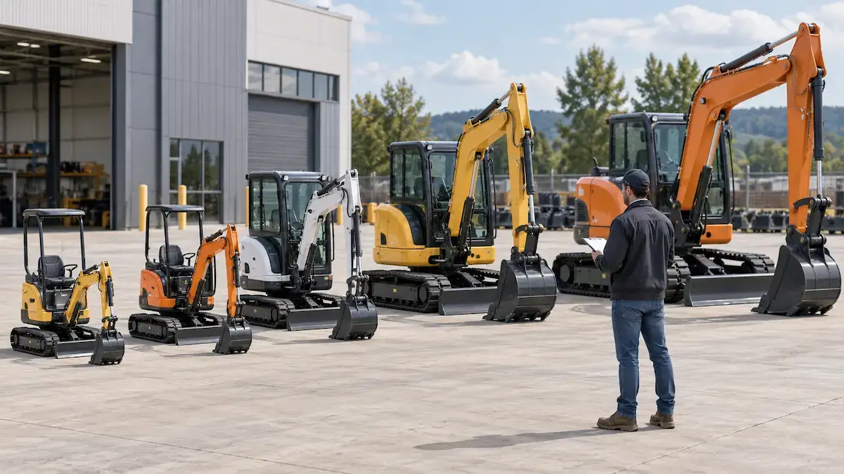 Dealer planning a mini excavator product mix with different machine size classes