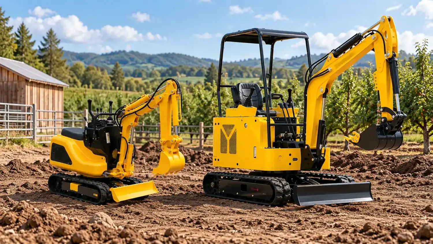 mini excavator for farm use in an orchard and property work setting