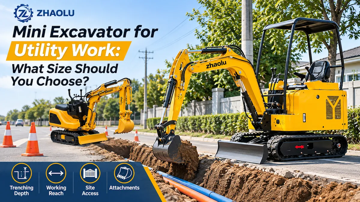 mini excavator for utility work with trenching and site access